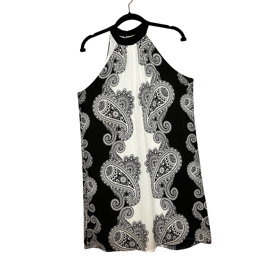 Bisou Bisou Michele Bohbot Halter Dress Womens 2 Black White Excellent Paisley